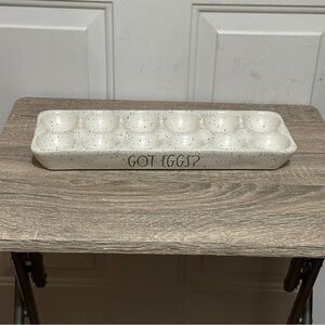 RAE DUNN  "GOT EGGS?" Speckled Ceramic Decorative A Dozen Egg Holder